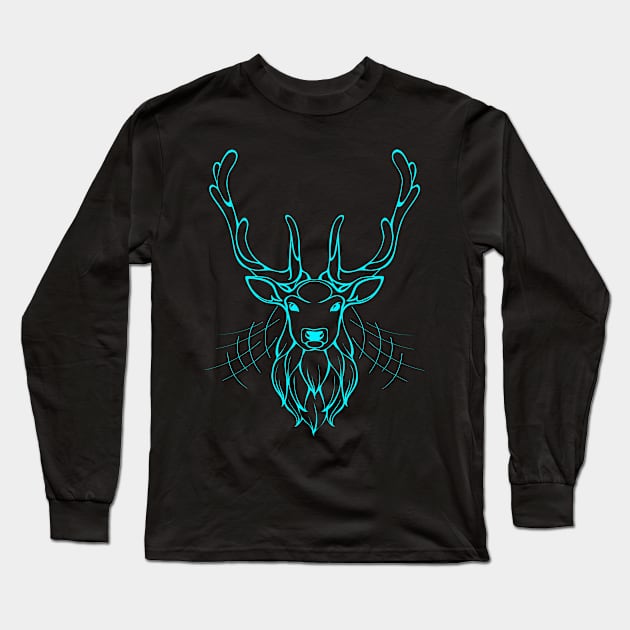 Turquoise deer head Long Sleeve T-Shirt by Dominic Becker